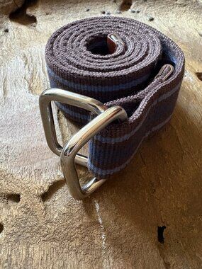 Brooks Brothers striped blue brown cotton D-ring men's belt size small preppy